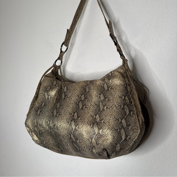 Hobo Lennox Shoulder Bag Snakeskin Print Leather Fringe Metallic Zipper - Picture 2 of 15